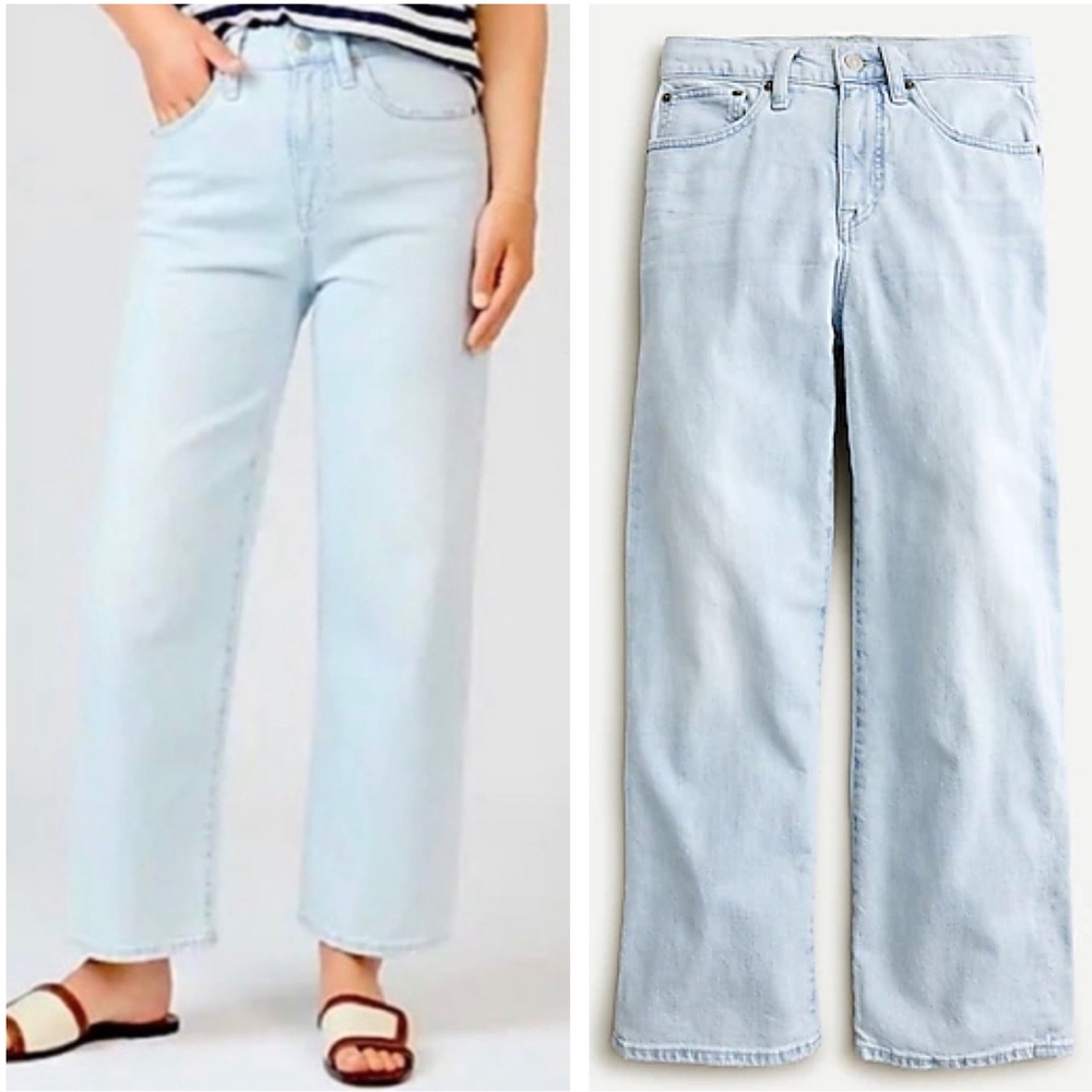 J. Crew Slim Wide Leg High Rise Jeans in Misty Surf Light Wash